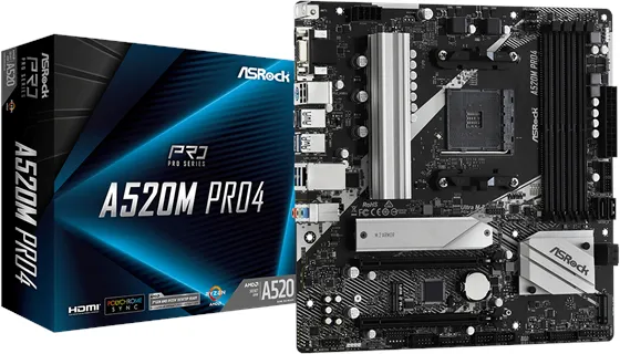 ASRock A520M Pro4 Mainboard - AMD A520 - AMD AM4-Sockel - DDR4 RAM - Micro-ATX