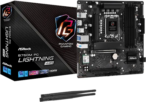 ASRock B760M PG LIGHTNING WIFI Mainboard - Intel B760 - Intel LGA1700-Sockel - DDR5 RAM - Micro-ATX