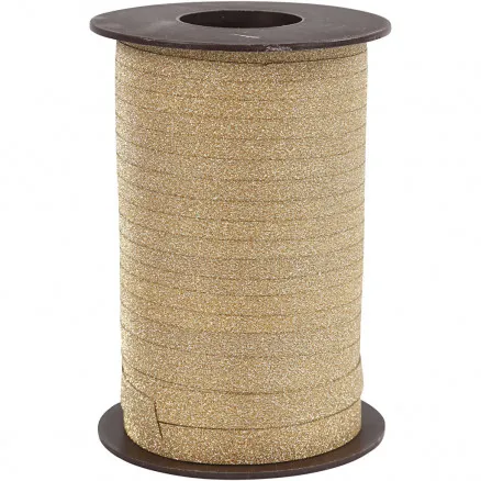 Geschenkband, Gold, B: 10 mm, Glitzer, 100 m/1 Rolle.