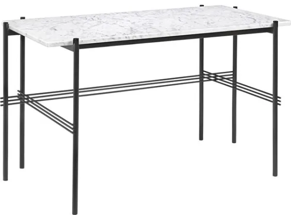 GUBI TS Schreibtisch 120 x 60 cm mit schwarzem Gestell und weißer Carrara-Marmorplatte