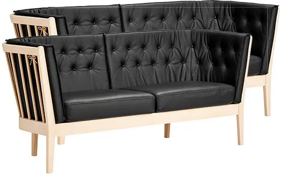 Stouby Maria Sofaset 2+3 Pers. - Buche - Schwarzes Leder