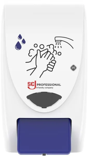 Deb Stoko Cleanse Light Spender für Cremeseife mit Reinigungseffekt, weißer Kunststoff mit blauem Druckknopf, 2 L